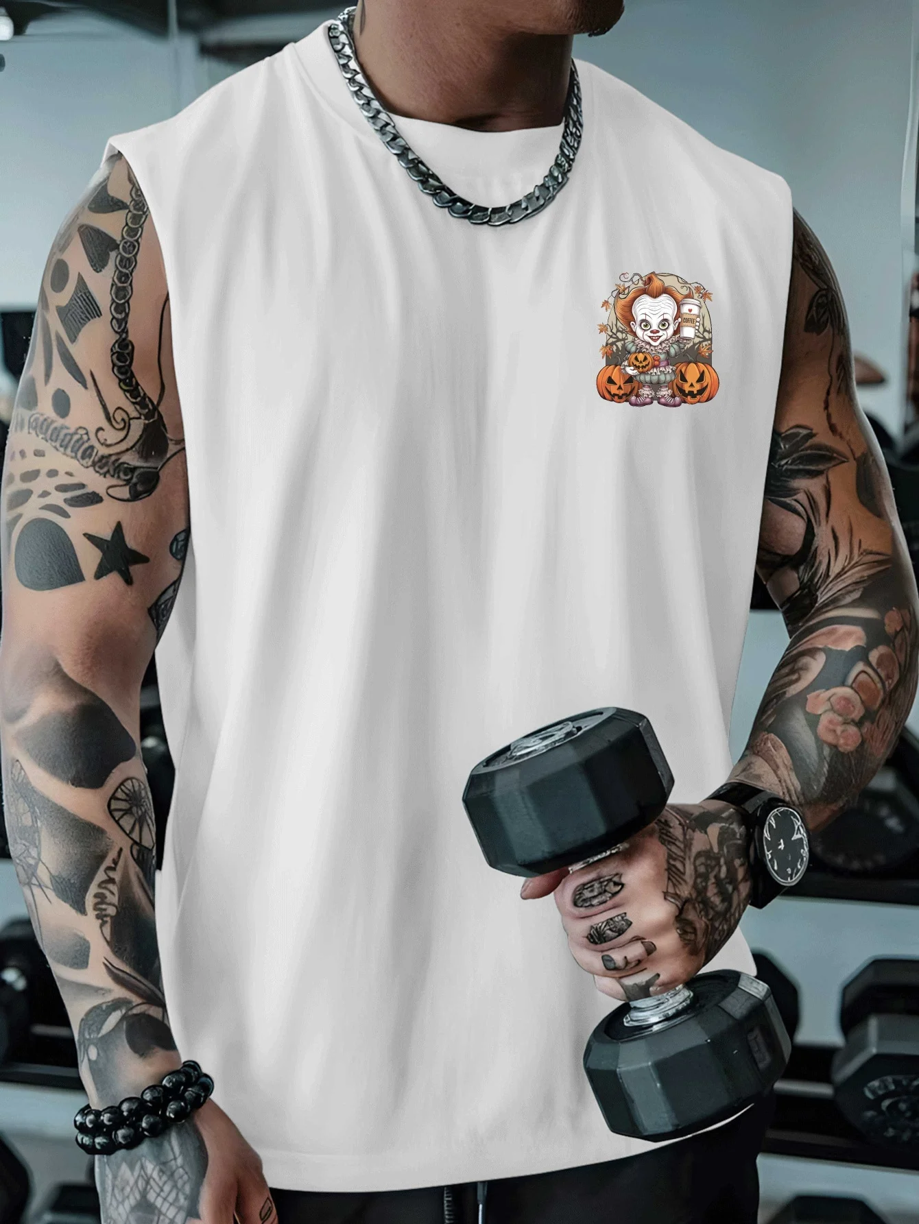 

Men's plush clown and balloon-print sleeveless vest - Left chest - Summer fitness and clothing