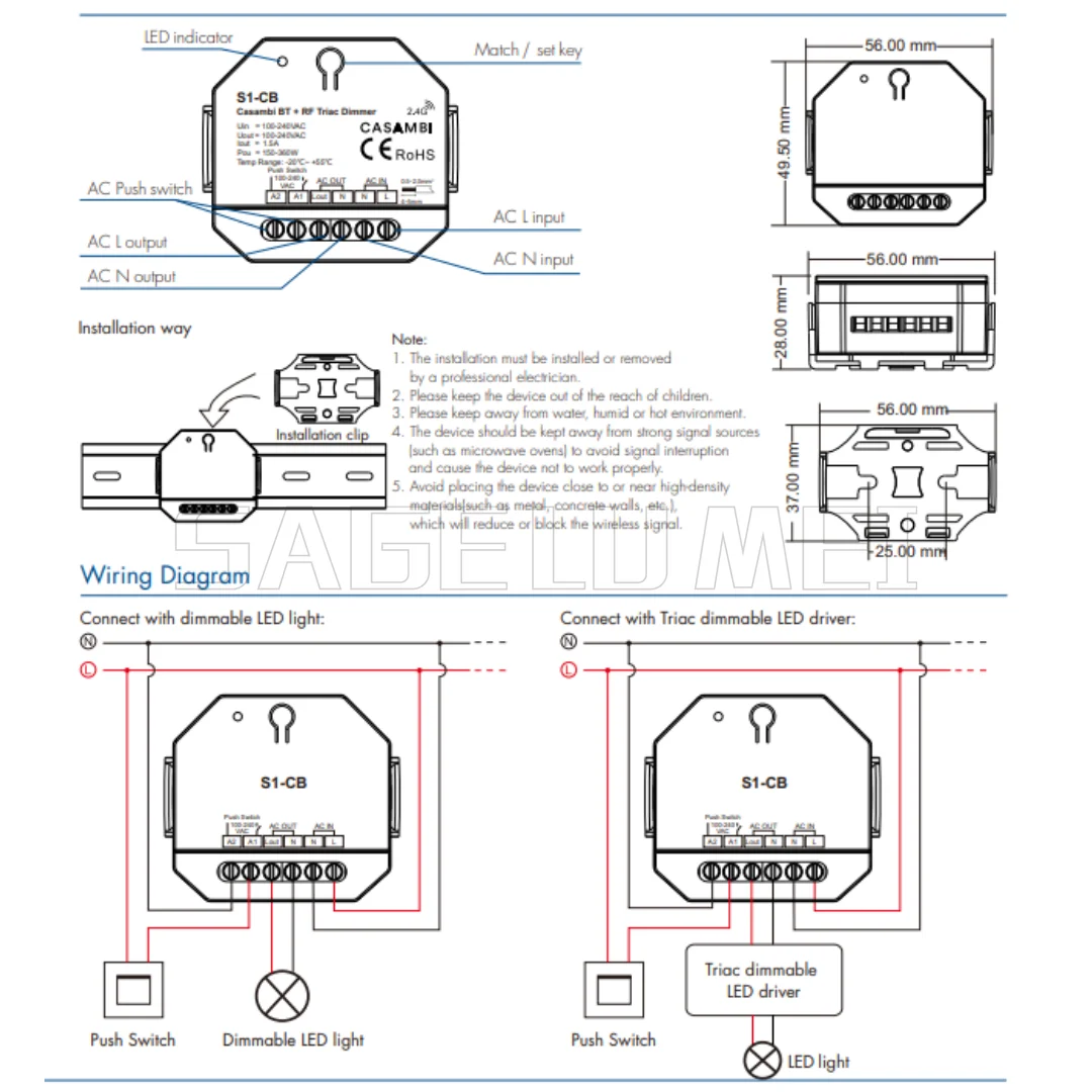 

НОВЫЙ диммер Casambi Bluetooth + RF для симиака SKYDANCE S1-CB, 1 канал, 100-240 В переменного тока, 1 канал * 1,5, одноцветный диммер, светодиодные лампы
