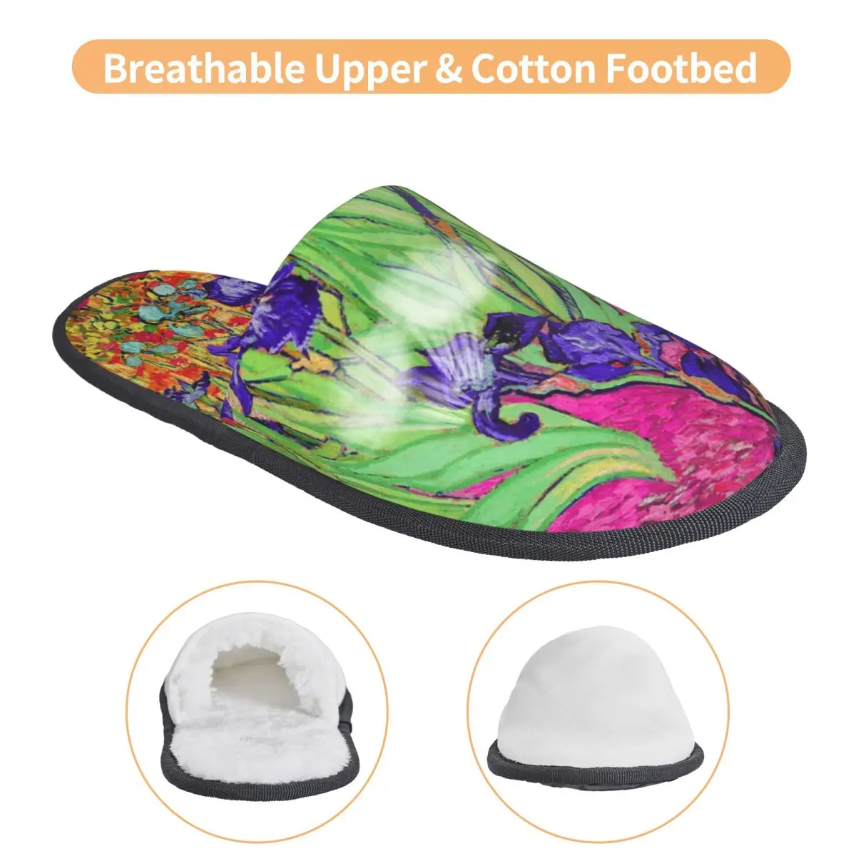 Custom Vincent Van Gogh Purple Irises Soft Memory Foam House Slippers Women Art Painting Flowers Cozy Warm Anti-Skid Slipper