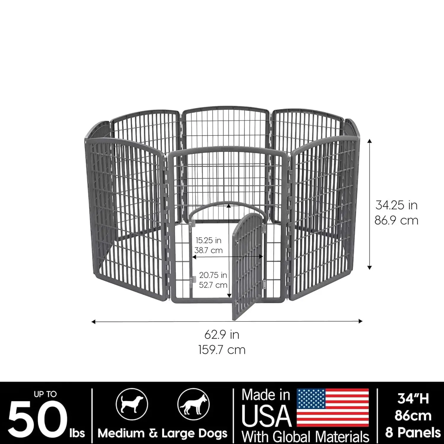 8-Panel Dog Playpen, Pet Enclosure, Dark Gray