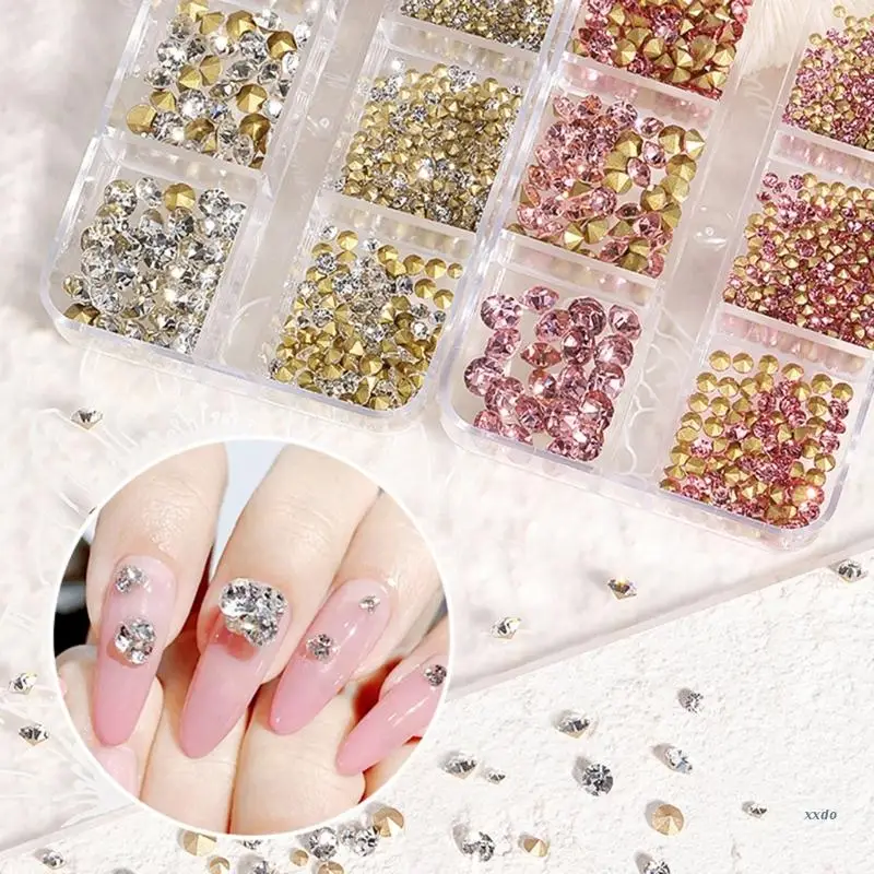 6-Grid Nail Art Rhinestones Pointed Bottom Nail Art Charm Manicure Ornament Jewelry Tip for-Home DIY Professional Use