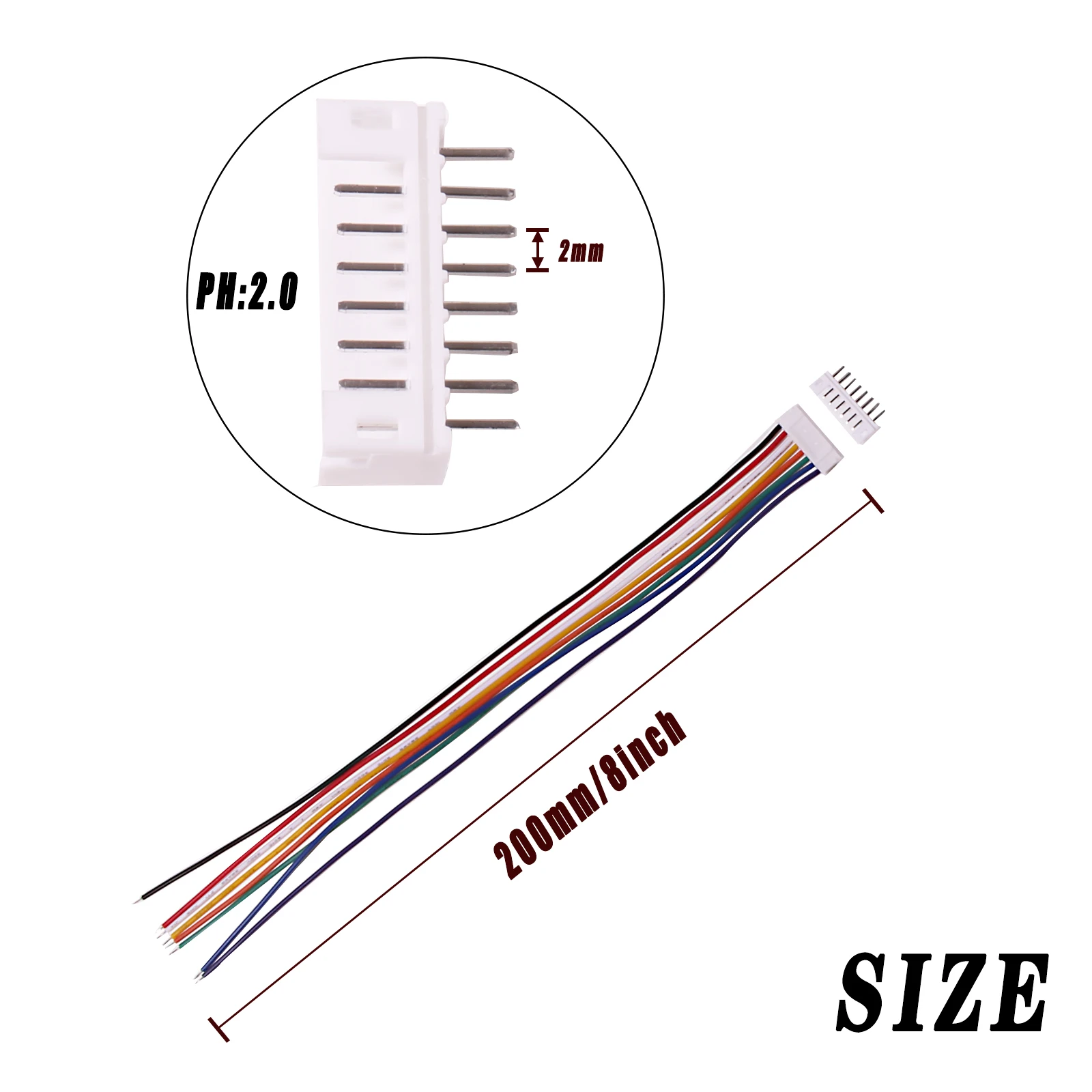 10/20sets JST PH 2.0 Connector Male Female 2pin/3pin/4pin/5pin/6pin/7p/8p/9p/10p Plug With Terminal 200mm Wires Cables Socket