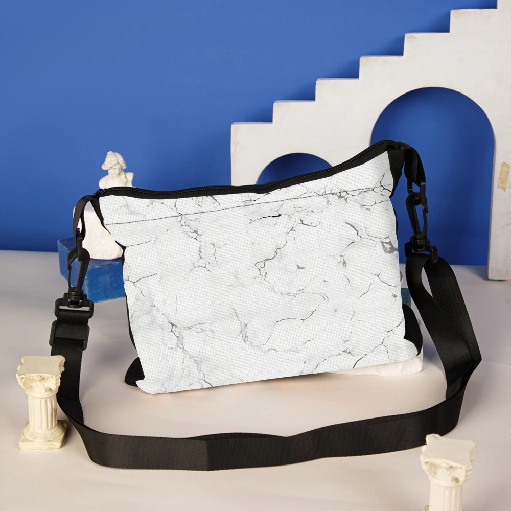 1pc Fashion Crossbody Bag White Marble Print Pattern Shoulder Bags For Women Casual Daily Use Travel Work School College Student