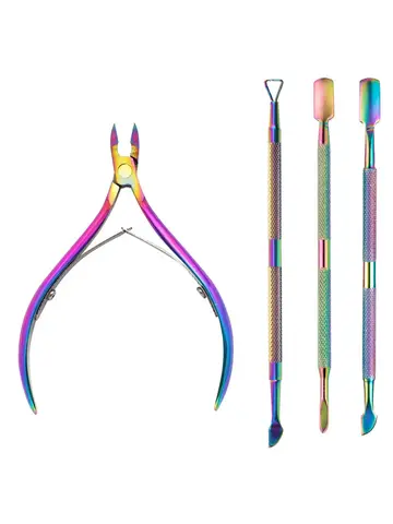 4 Pcs/Set Professional Stainless Steel Nail Cutter Scissor Nippers Muti Function Cuticle Pusher Remover Nail Care Manicure Kits