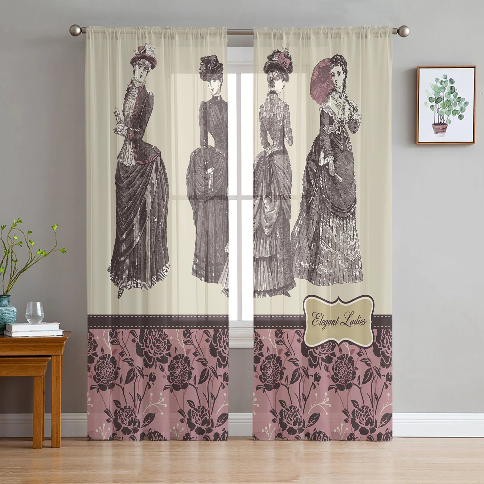 Woman Pattern Hat Elegant Tulle Sheer Curtains for Living Room Home Kitchen Decor Window Curtains Hotel Bedroom Voile Drapes