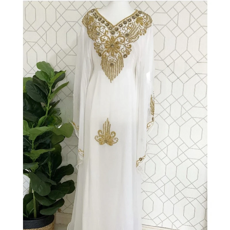 

Unique Royal African Crystal Work Moroccan Dubai Kaftan Wedding Dress