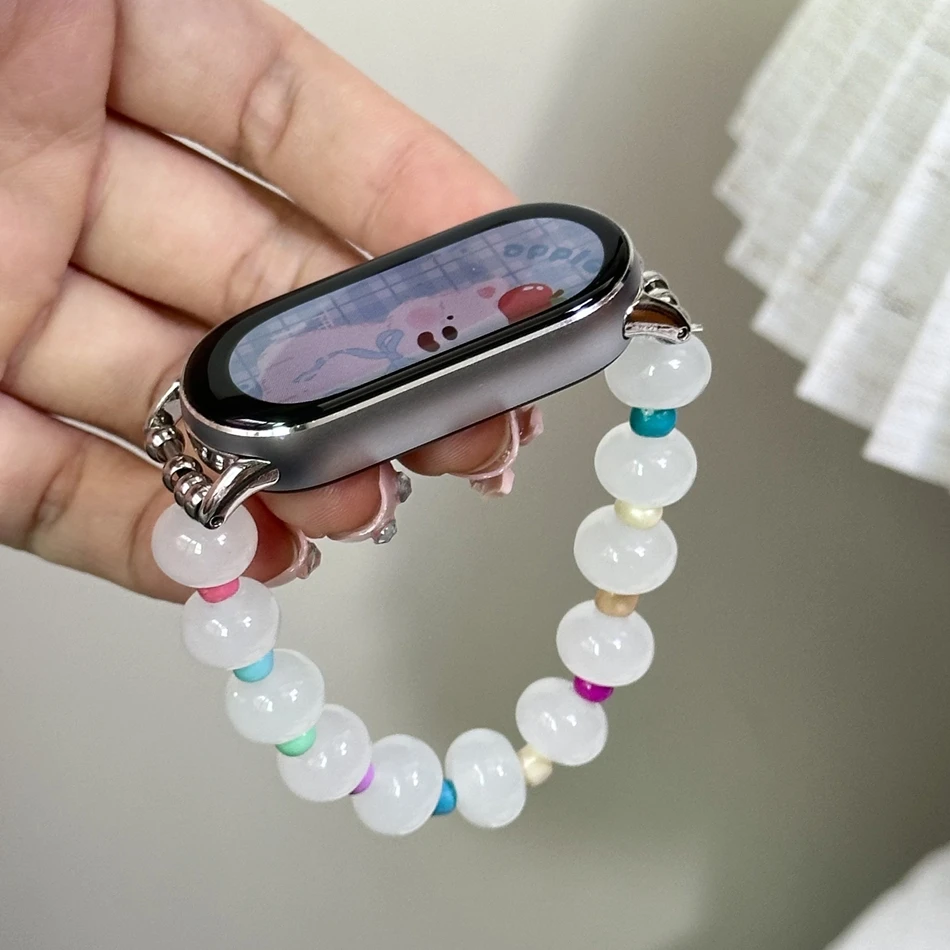 حزام الأحجار الكريمة لشاومي Mi Band 10 9 8 Pro موضة اللون حبة حجر حزام الساعات ل Miband 8Pro 9 Pro كريستال سوار معصمه