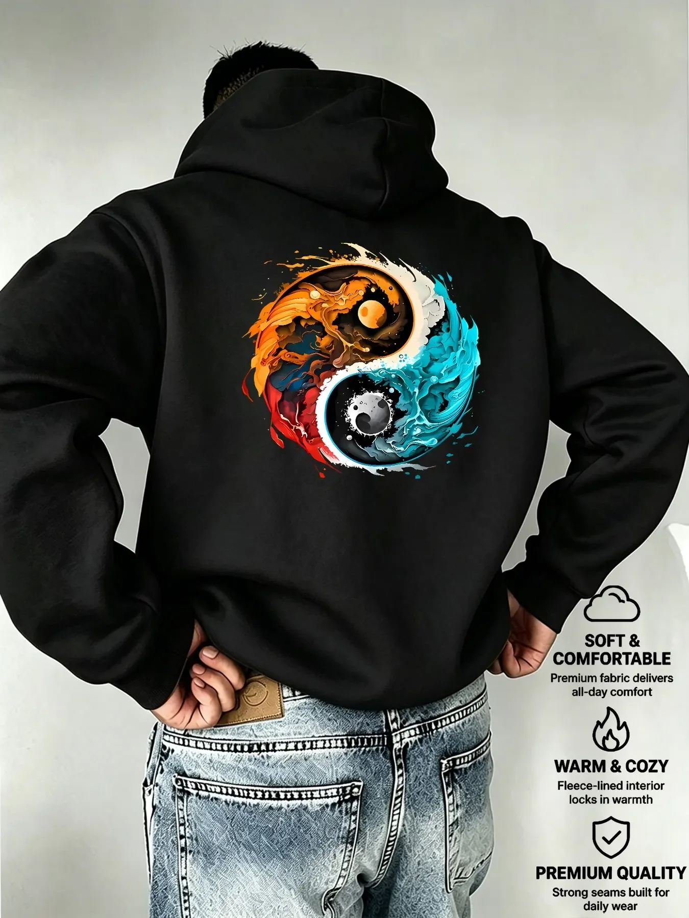 Cosmic Yin Yang Tai Chi Graphic Hoodie Unisex Chinese Art Street Pullover Sweatshirt Loose Autumn Winter Fleece