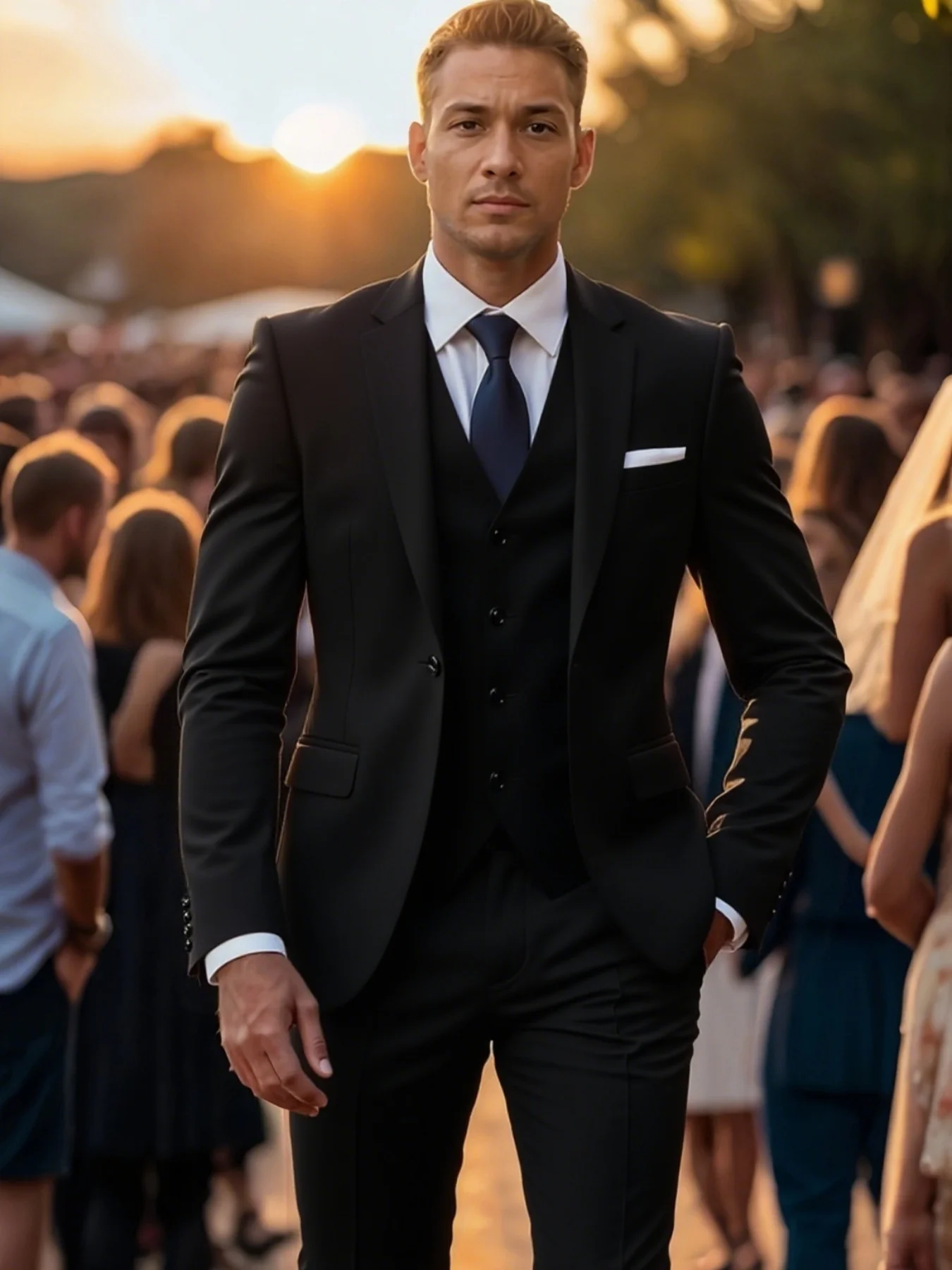 

Men's Evening Formal 3-Piece Suit Single Breasted Solid Slim Fit Elegant Office Party Wedding Set