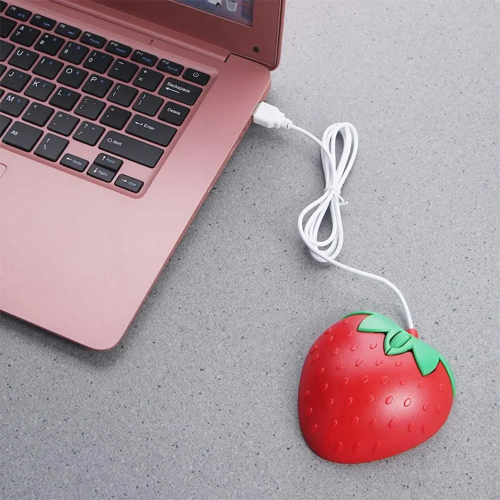 

For Laptop PC Cartoon Strawberry Ergonomic Computer Peripherals 3D Strawberry Mause Computer Mice USB Optical Wired Mouse