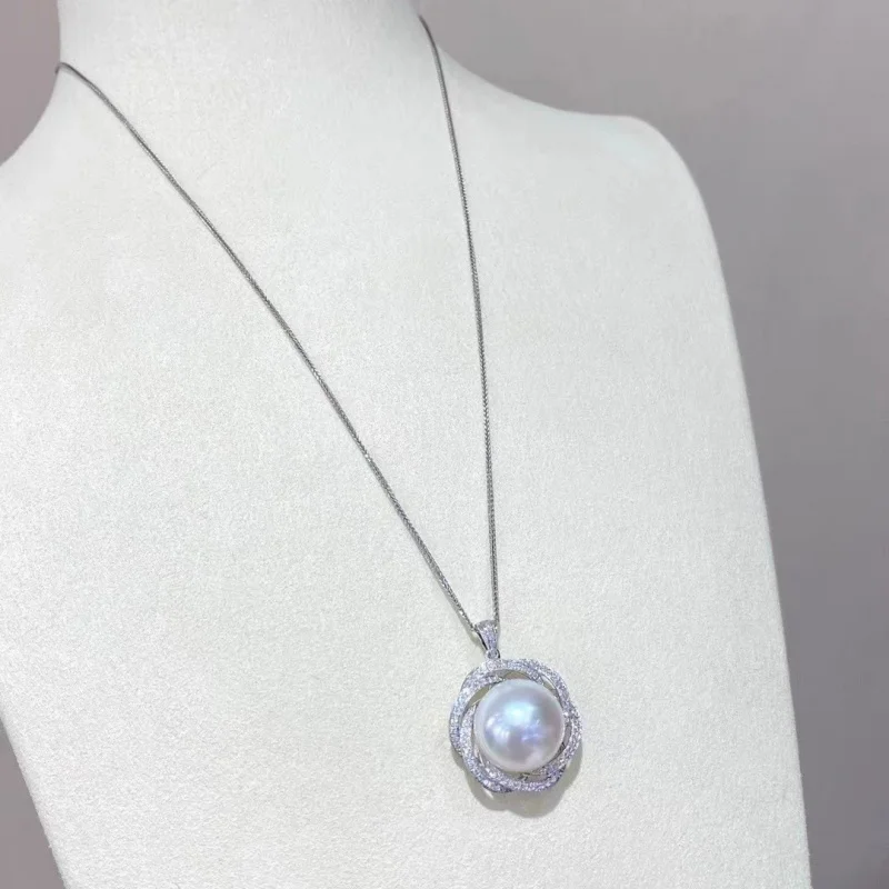 

Freshwater pearl necklace pendant 12-13mm strong light s925 Sterling Silver Single