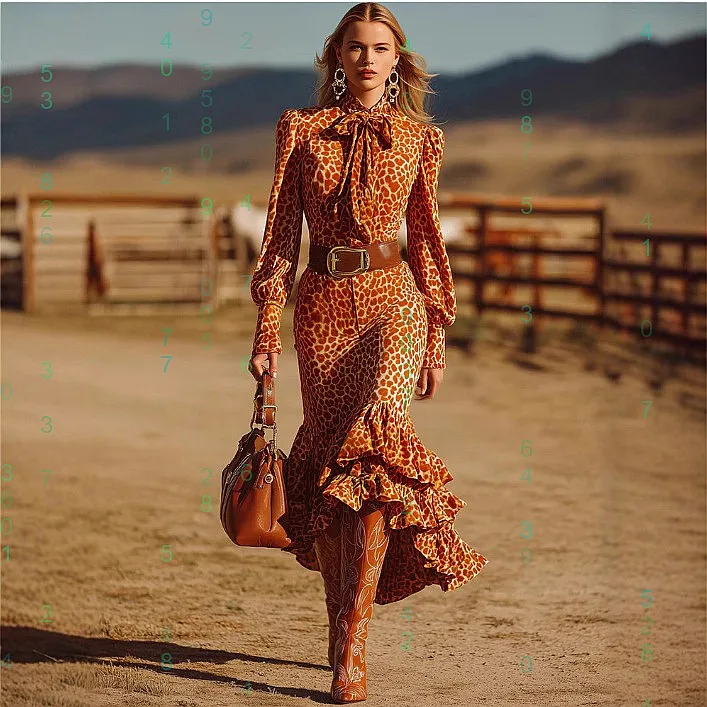 

Retro Leopard Print Long Sleeve Dress Dresses Spring Summer Women's Fashion Overall Jumpsuit Playsuit