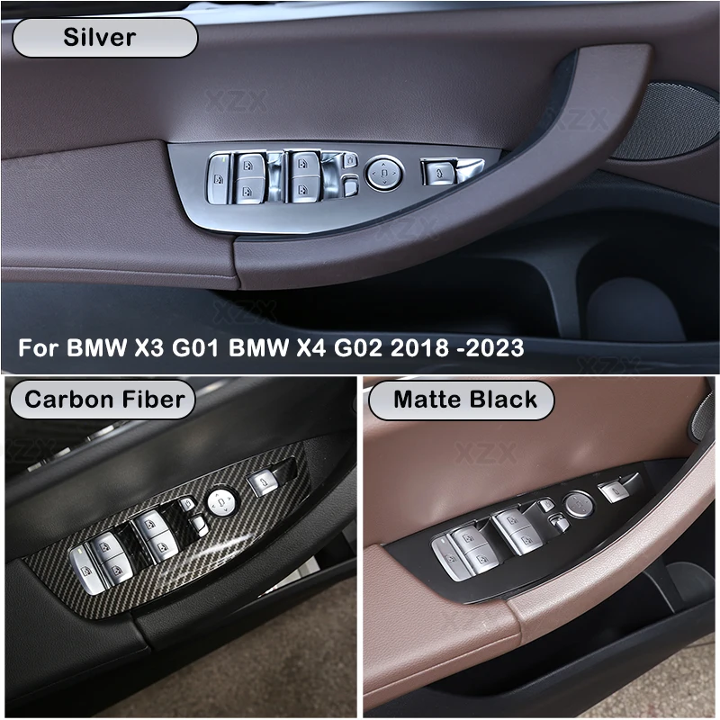 For BMW X3 G01 BMW X4 G02 2018-2023 LHD Car Styling ABS Carbon Fiber Texture Door Window Switch Control Panel Frame Cover Trim