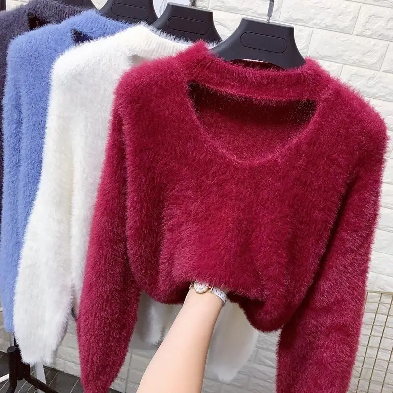 

Autumn And Winter Fashion New Women's Sweater Korean Pullover Solid Color Horse Hairy Loose Lady Thickened Bottom Q704