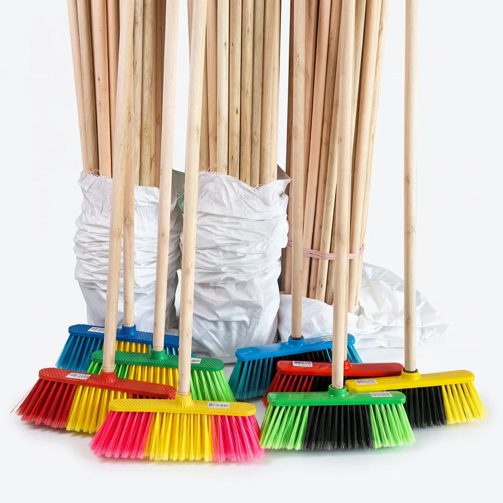 

Push sweeping soft plastic broom head with long handle, easy to use broom