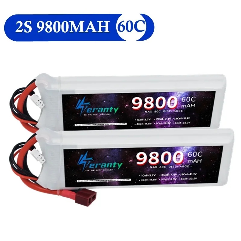 

2PCS 7.4V 9800mah Lipo Battery 2S With XT60 Plug For Rc car 4WD Big Foot Climbing Boat Parts XT90 Tamiya XT60 Deans Connector