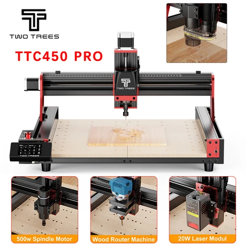 Imagen 1 del producto Twotrees-enrutador CNC de 3 ejes/4 ejes, fresadora y cortadora TTC450 PRO, grabador de joyería para madera, acrílico, PCB, PVC, MDF, Metal