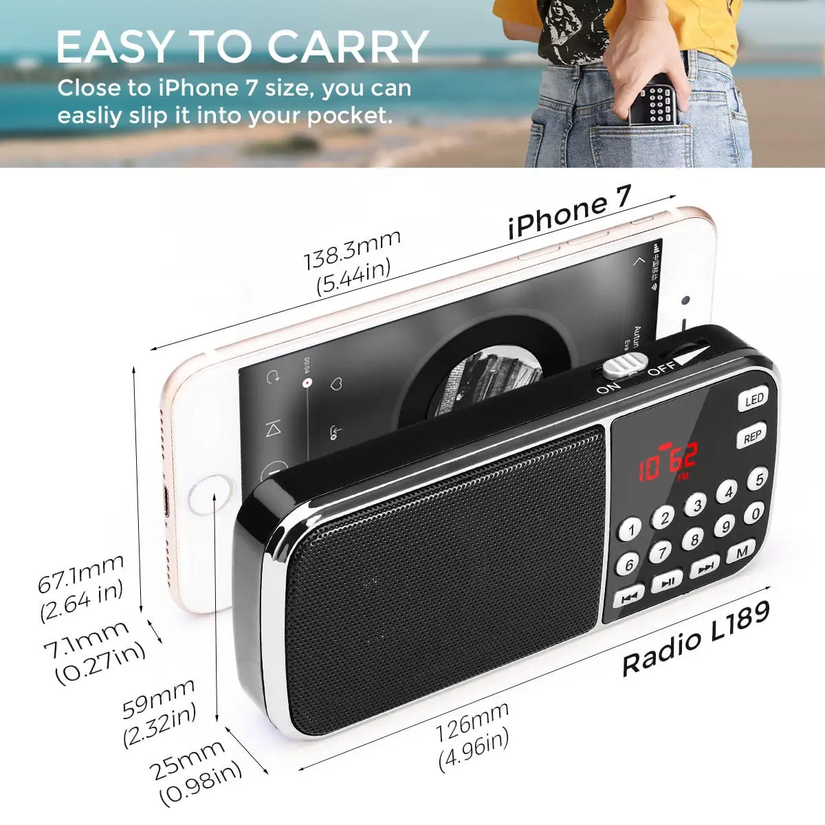 PRUNUS J-189 Radio Portable FM Radio Handheld Pocket HIFI Stereo Speaker Weather Bluetooth Digital Radios Rechargeable USB