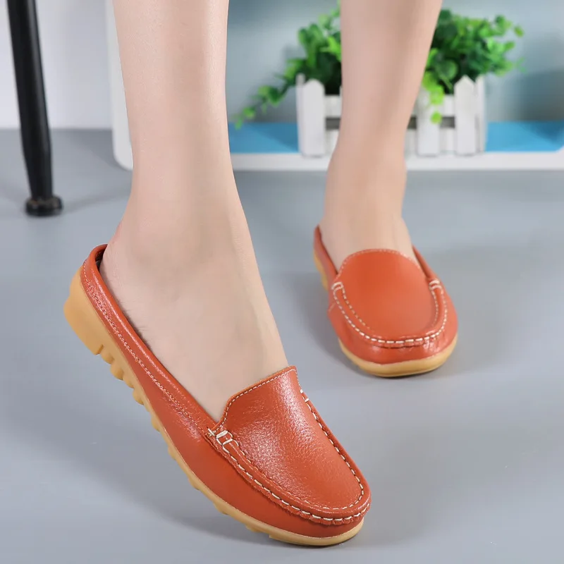 2024 New Flats Women\'s Shoes Summer Genuine Leather Moccasins Women Loafers Cut-outs Slippers Casual Shoes Woman Sandals