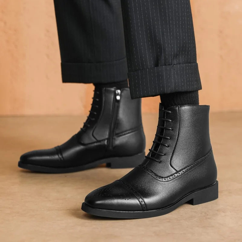 

Luxury Men's Boots New High-top Leather Shoes Classic Men's Chelsea Ankle Boots Fashion Pointed Toe Business Dress Boots for Men