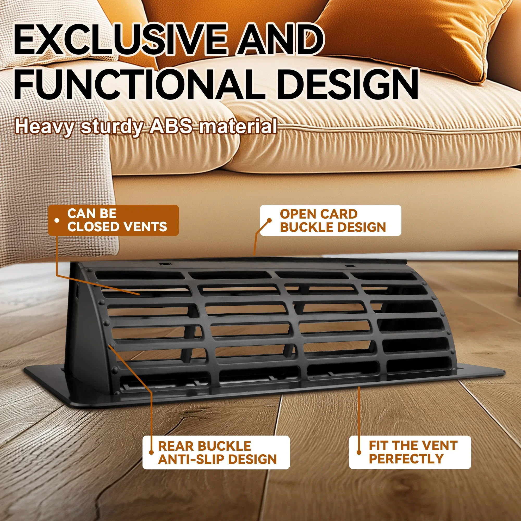 Floor Vent Covers 4 X 10 Inch, Adjustable Air Vent Deflectors for Home Floor, Sidewall, Office or Ceiling Black Floor Register
