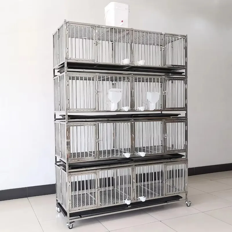 Stainless steel four-story eight-door pigeon cage foldable pigeon cage with feeder and automatic water dispenser removable
