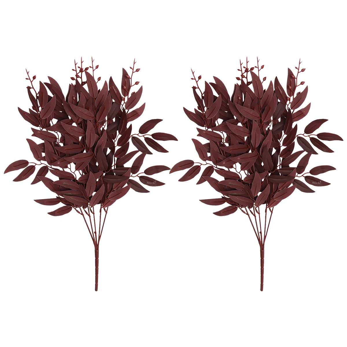

2pcs Artificial Willow Leaves Dark Red For Home Party Decoration Diy Craft Vase Decor Simulation Faux Plants Greenery Ornament