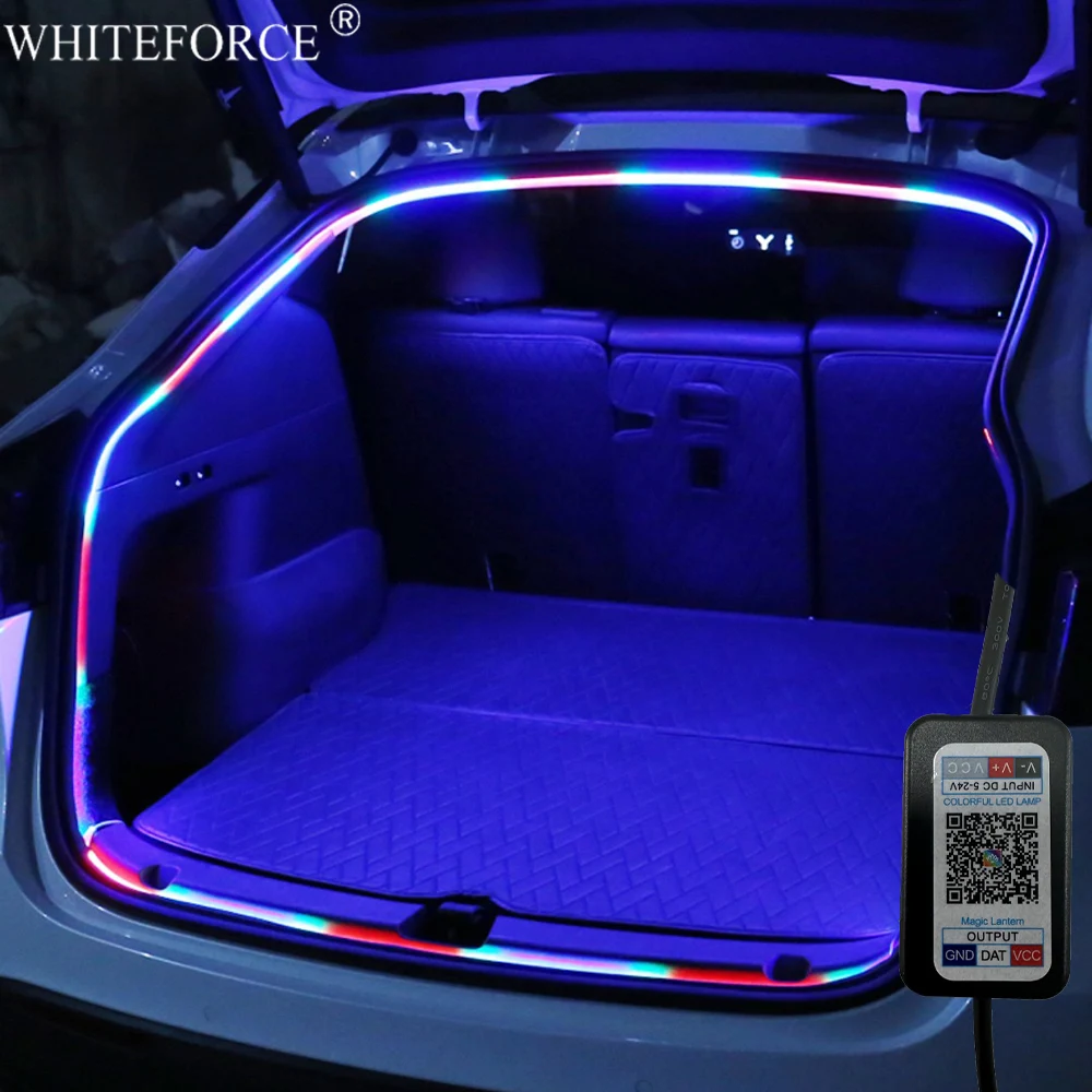 For Tesla Model Y Juniper 2021-2025 Trunk Flow Lamp RGB Ambient Light Trunk DC Plug Multi-speed Hidden Recessed Mounting Lamps