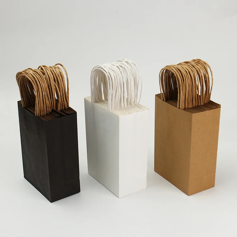 Small Kraft Paper Bags with Handles, Brown/White/Black - for Jewelry Display, Party Favors, Retail, Holiday Gifts