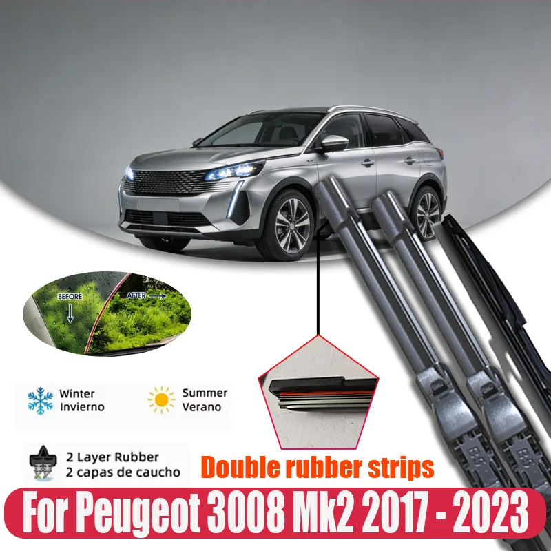 

Wiper LHD Front & Rear Wiper Blades Set For Peugeot 3008 Mk2 2017 - 2023 Windshield Windscreen Window Brush 28"+16"+12"