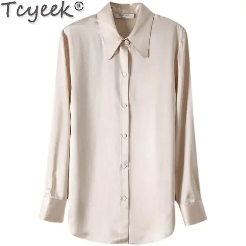 

Tcyeek Heavyweight 23mm Real Silk Blouse Women Long Sleeve Top for Women 100% Mulberry Silk Shirt Women Blouses Femmes