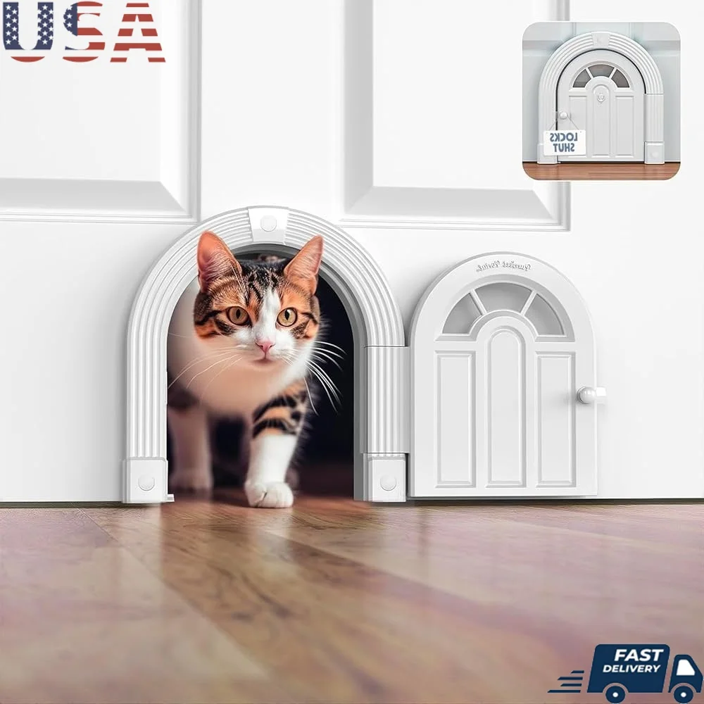 

No Flap Indoor Cat Door Easy Installation Cats Up to 20 lbs Safe Private Access to Litter Box