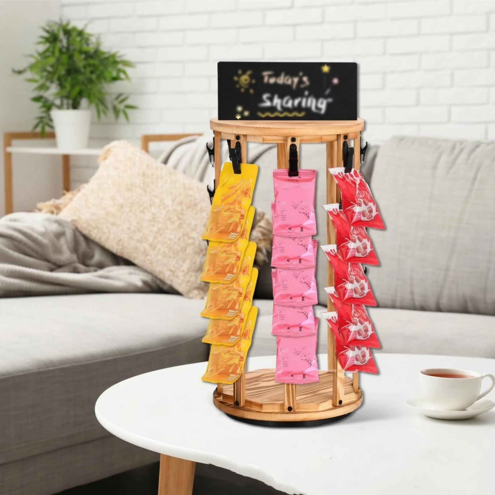 Countertop Snack Display Rack Black Clip Holders Rotating Snack Rack Household Storage Rotatable Blackboard Sign
