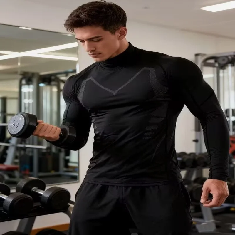 Sports Men's Fitness Running New Quick Drying Top Spring and Autumn Morning Running Outdoor Leisure Sports Cycling Training Clot