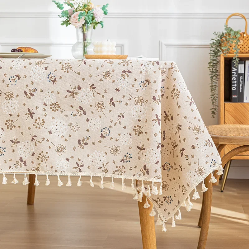 

Faux Cotton and Linen Coffee Table Cloth Flower Cluster Printing Rectangle Dining Table Cloth