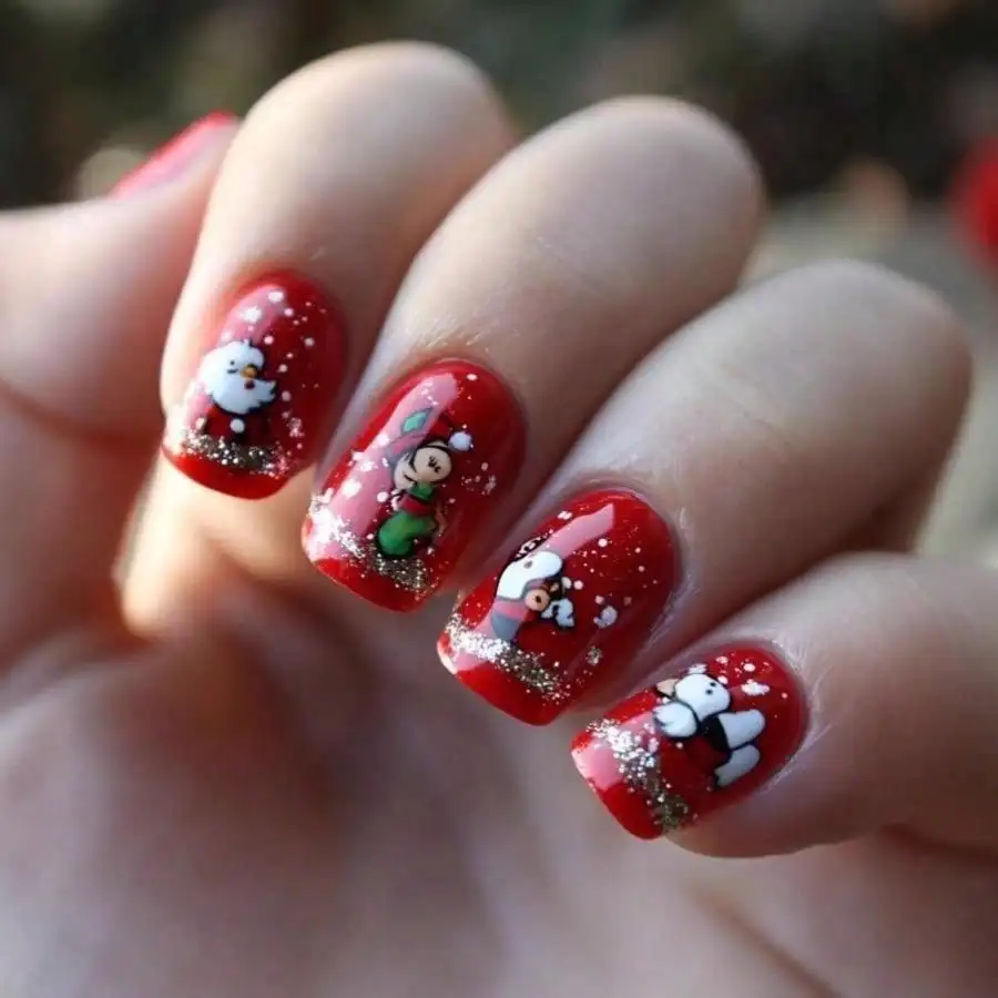 

24pcs Christmas Press On Nails, Red Ribbon Snowman Santa 3D Bow Glitter, Reusable Full Cover, Daily Xmas Party For Women