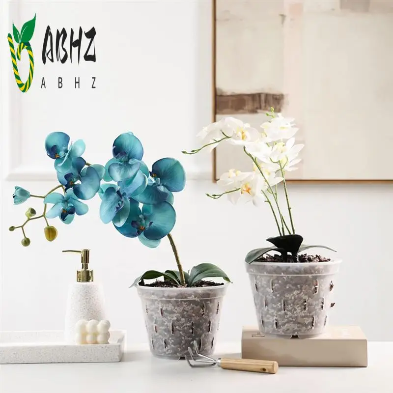 

ABHZ-7 Inch- 5 Pots And Saucers Orchid Pots With Holes Clear Plastic Orchid Pots For Repotting