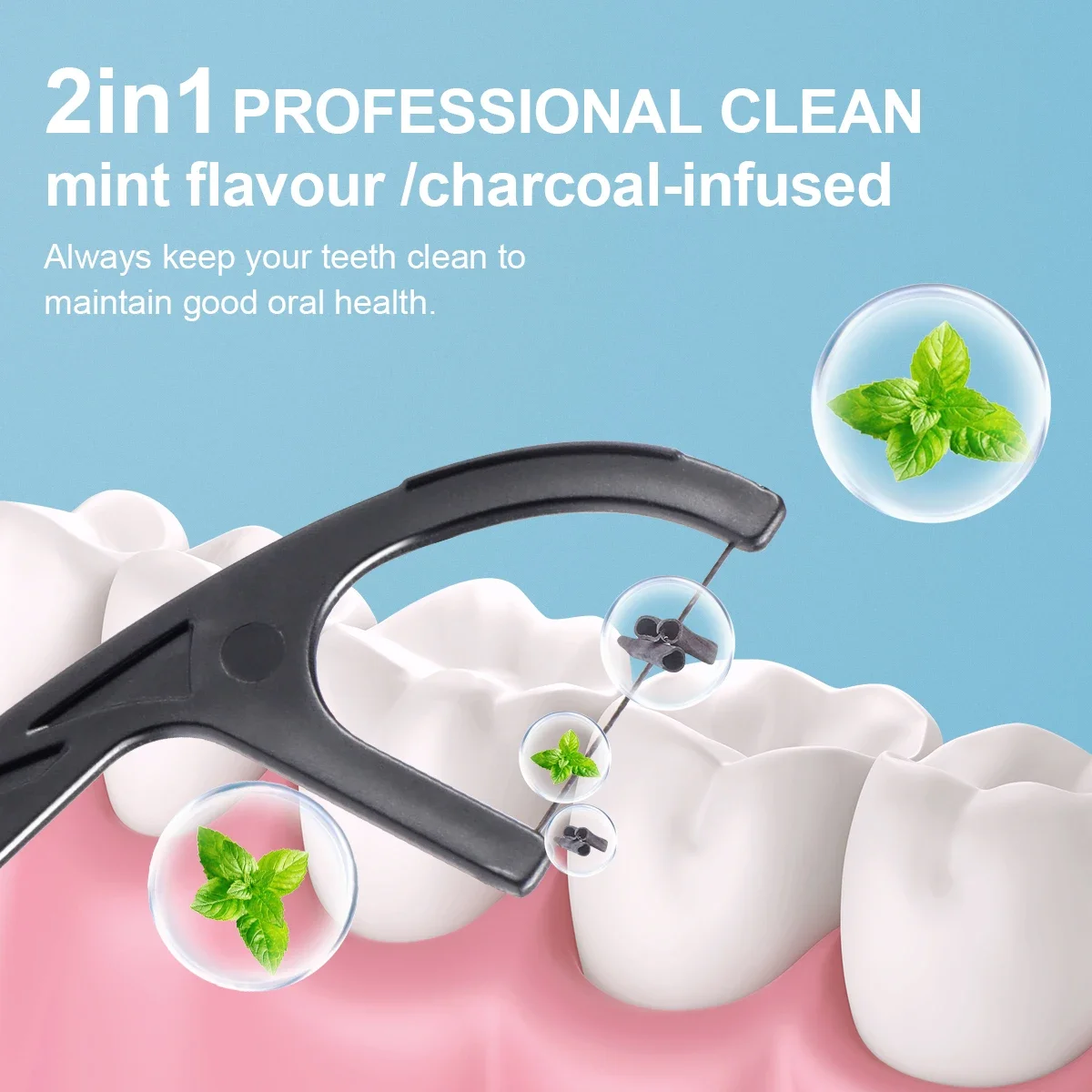 Large-Capacity Mint Bamboo Charcoal Dental Floss Picks Freshens Breath & Deeply Cleans Essential for Work Travel & Daily Outings