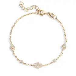 Lucky Turkish Jewelry Micro Paved CZ Evil Eye Hamsa Hand Charm Link Chain Fashion Women Bracelet