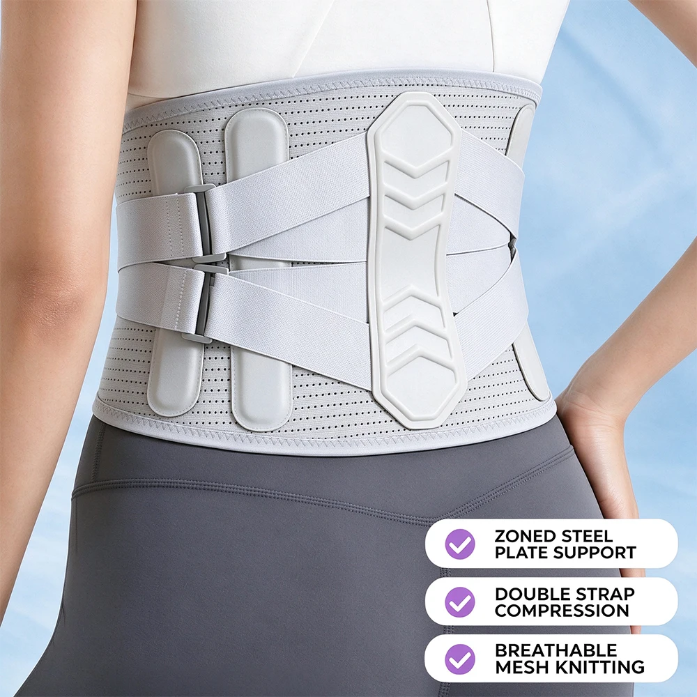 Ergonomic Multi-Layer Lumbar Support Back Brace Adjustable Waist Belt with 5 Steel Stays for Work, Heavy Lifting,Exercise,Sports