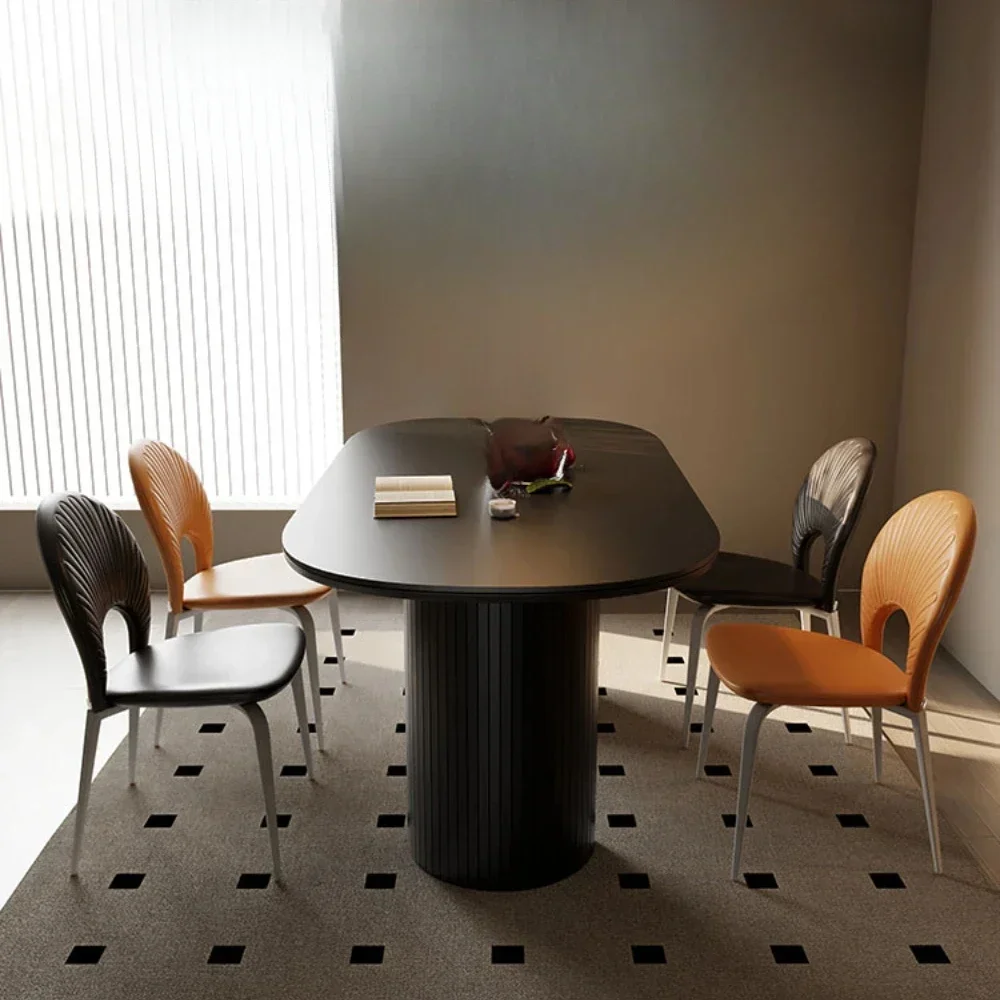 

Modern Minimalist Black Stone Plate Dining Table Oval Creative House Solid Wood Dining Table