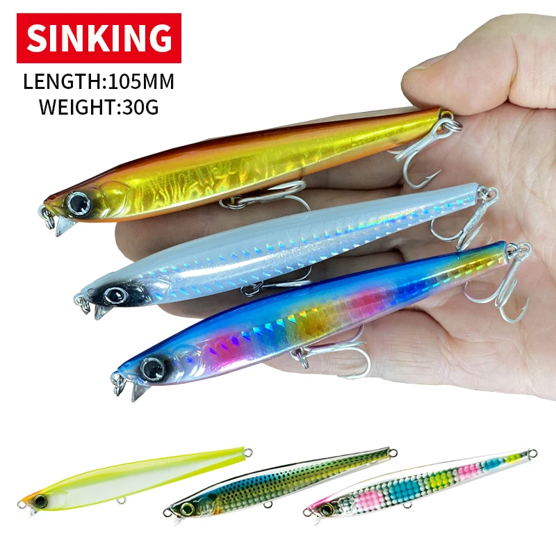 1Pcs Sinking Fishing Lures 105mm 30g Casting Heavy Minnow Seabass Trout Fishing Tackle Isca Pesca Minnow Hard Bait 9150