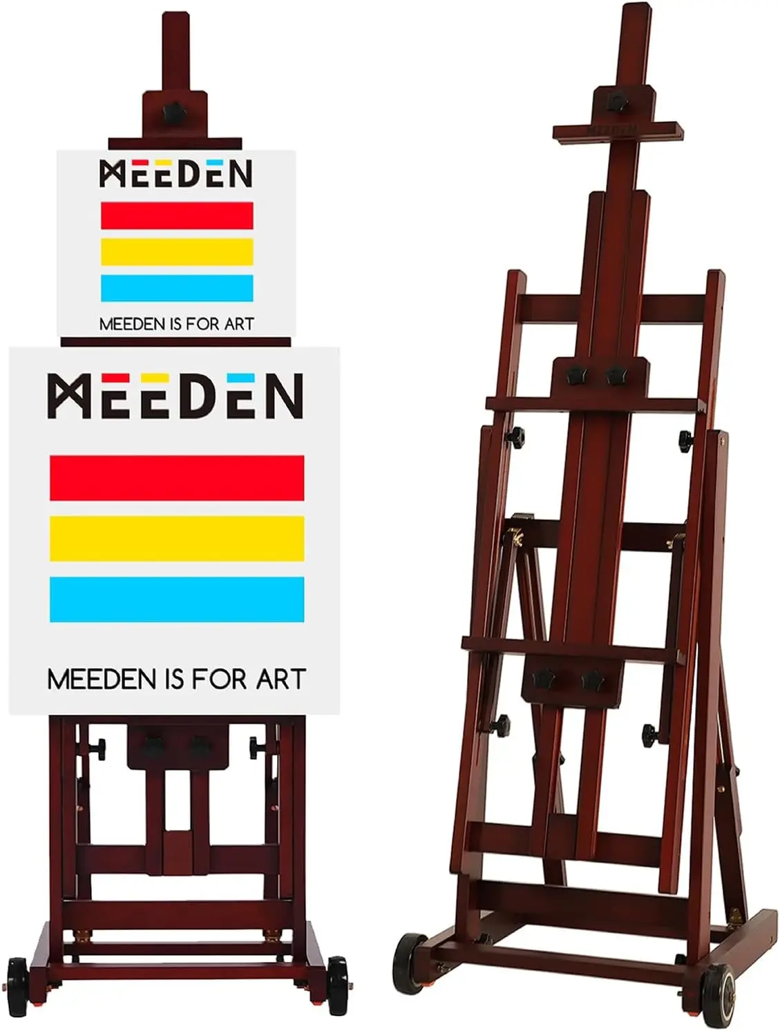 

Multi-Function H-Frame Studio Easel, Adjustable Solid Beech Wood Floor Easel with Wheels for Canvas Art up to 77"