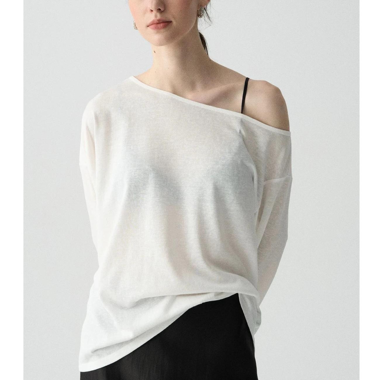 Oversized Sheer Mesh Off Shoulder Long Sleeve T Shirt Women Summer Sun Protection Breathable Lightweight Street Daily Tops