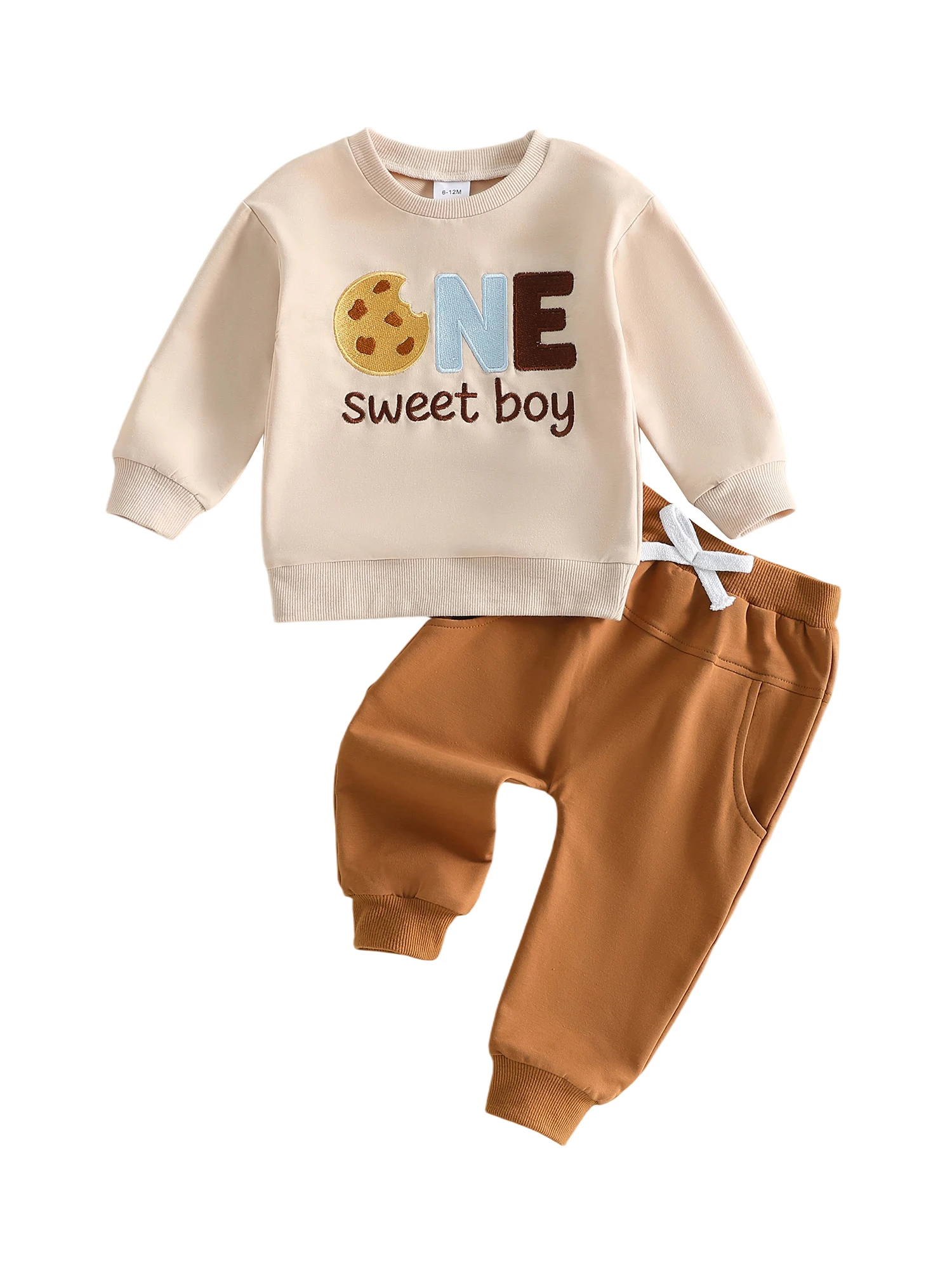 

Adorable Baby Boy 1st Birthday Suit Sweet Alphabet Cookie Design Embroidered Sweater and Trousers 2 Piece Autumn Ensemble