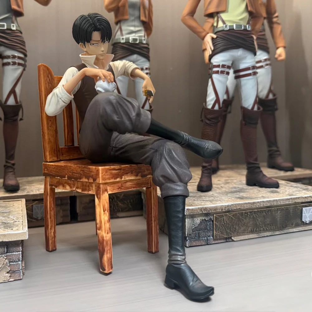

19cm Anime Figure Levi Action Figures Sitting Posture Statue Model Toys PVC Collectible Models Figurine Ornament Decoration Gift