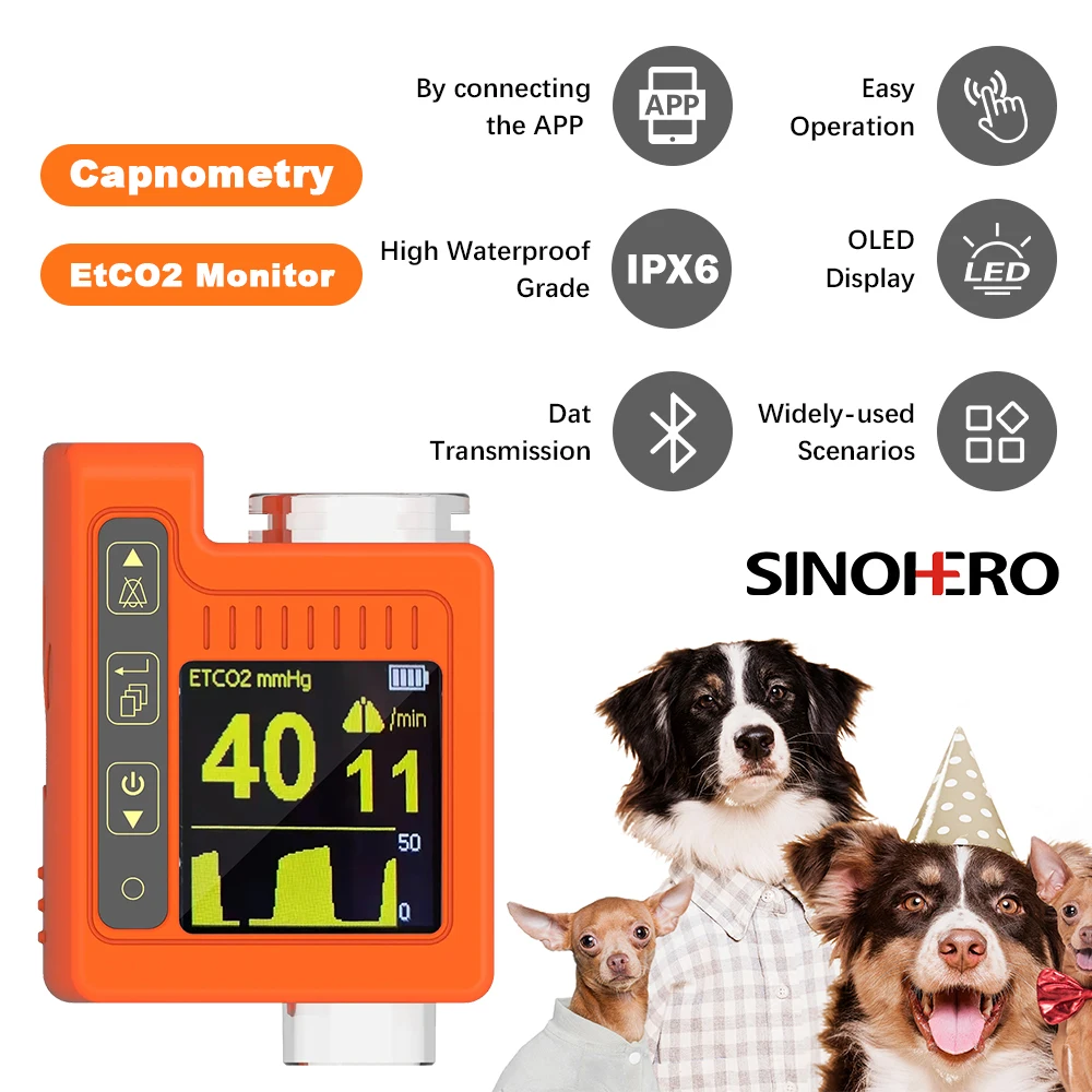 SINOHERO Veterinary Portable EtCO2 Capnograph Device Veterinary Expiratory Carbon Dioxide Monitor Sensor For vet