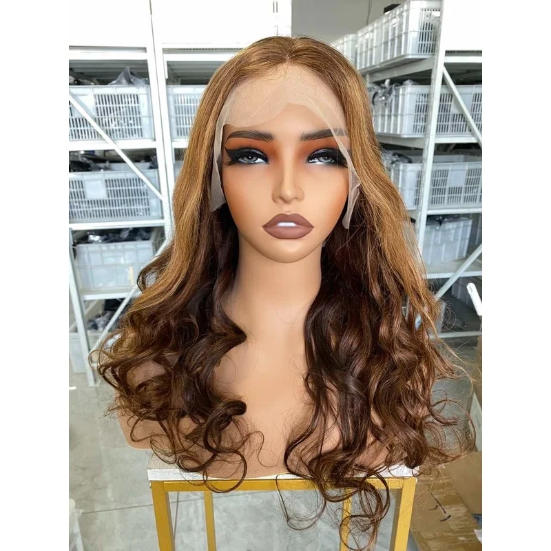 Highlight Hazelnut Brown 20inch 13x4 Transparent Lace Front Salon Wig Hair