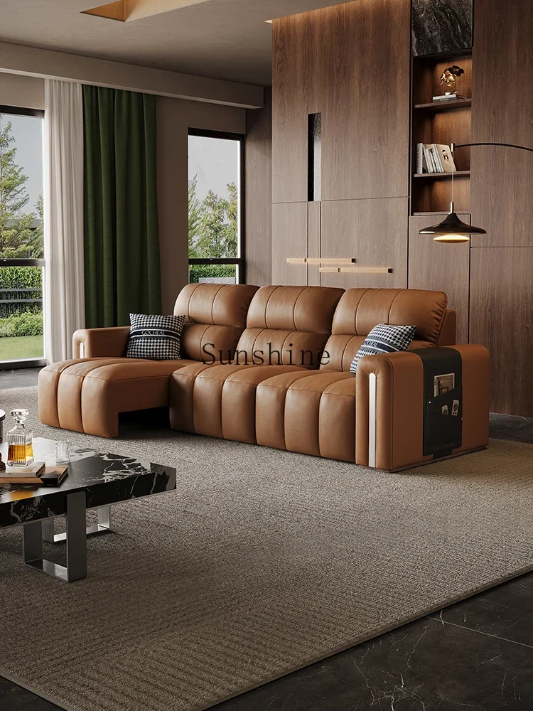 telescopic multi-functional sofa remote control smart living room zero against the wall leather first layer cowhide combination