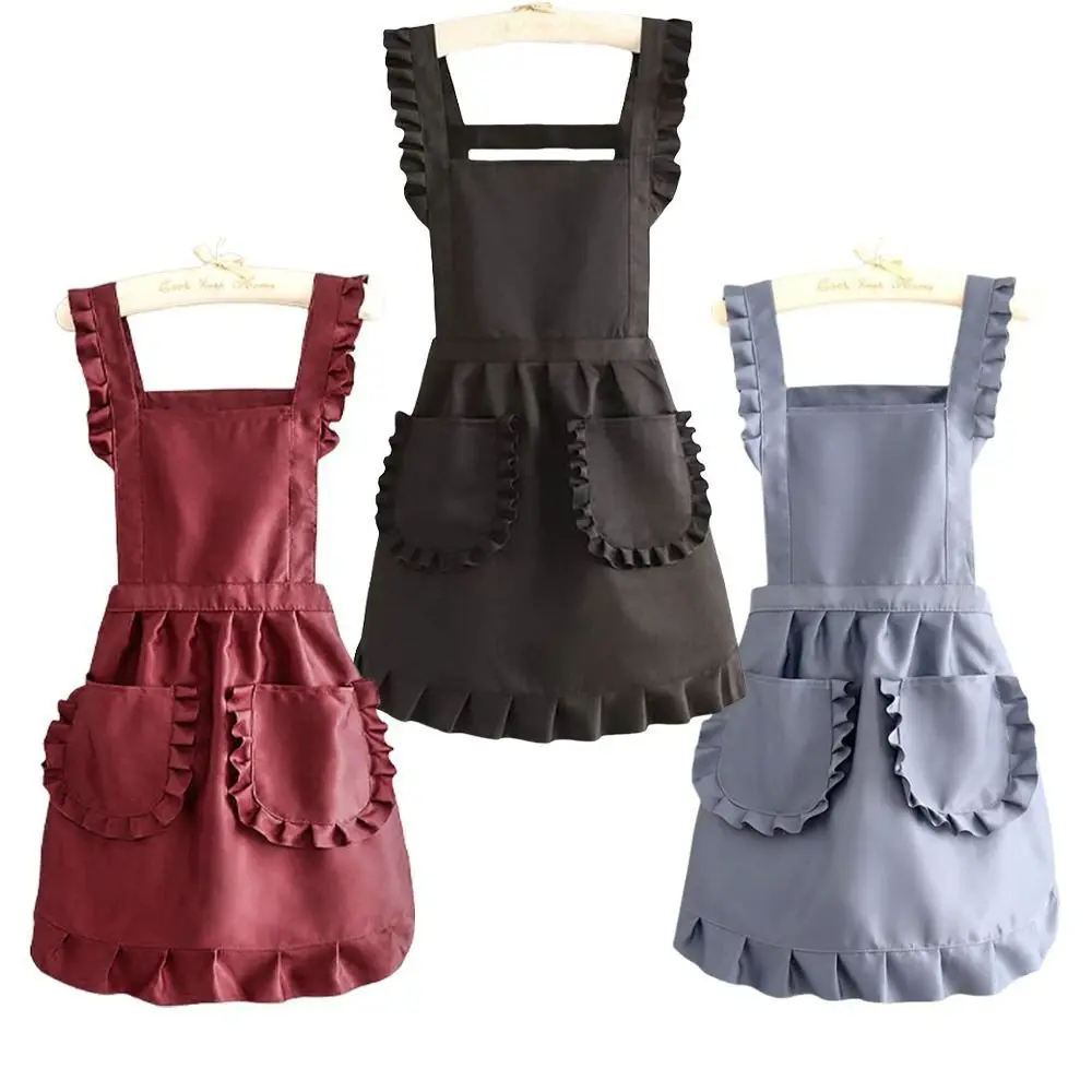 

Durable Cotton Lace Aprons Korean Style Waterproof Cooking Aprons Cute Cross Back Art Painting Apron for Women Girl